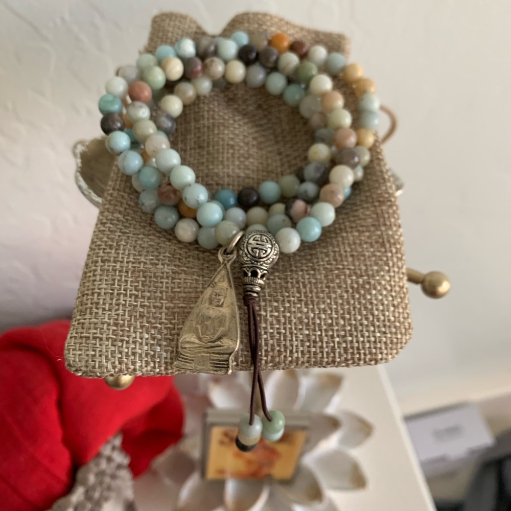 Amazonite Beaded Wrap Mala Bracelet/Necklace W. G… - image 4